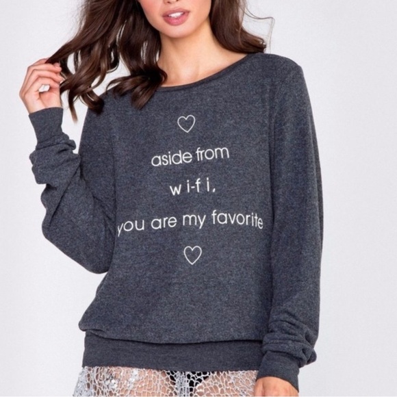 Wildfox Women’s Graphic Gray Jumper Aside From Wifi You Are My Favorite Size M - Picture 3 of 13